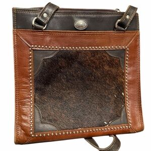 American West Cowhide Leather Shoulder Bag Hair Hide Front Studs
